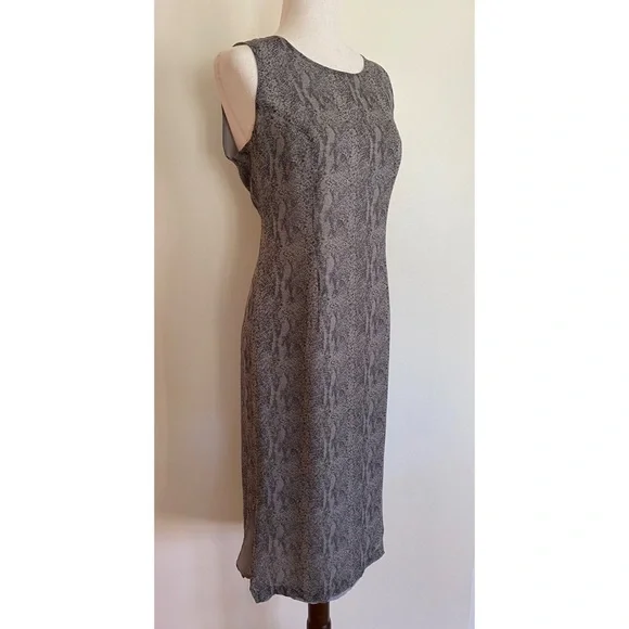 Spenser Jeremy Dresses | Vtg 90s Spencer Jeremy Silk Animal Print Midi Dress Gray Snakeskin Sleeveless M | Color: Gray/Silver | Size: M |
